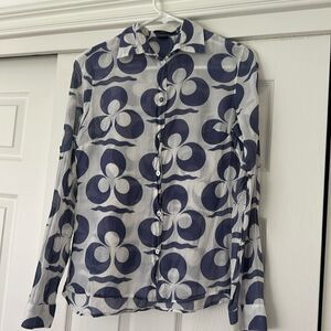 Alara Blue and White geometric blouse